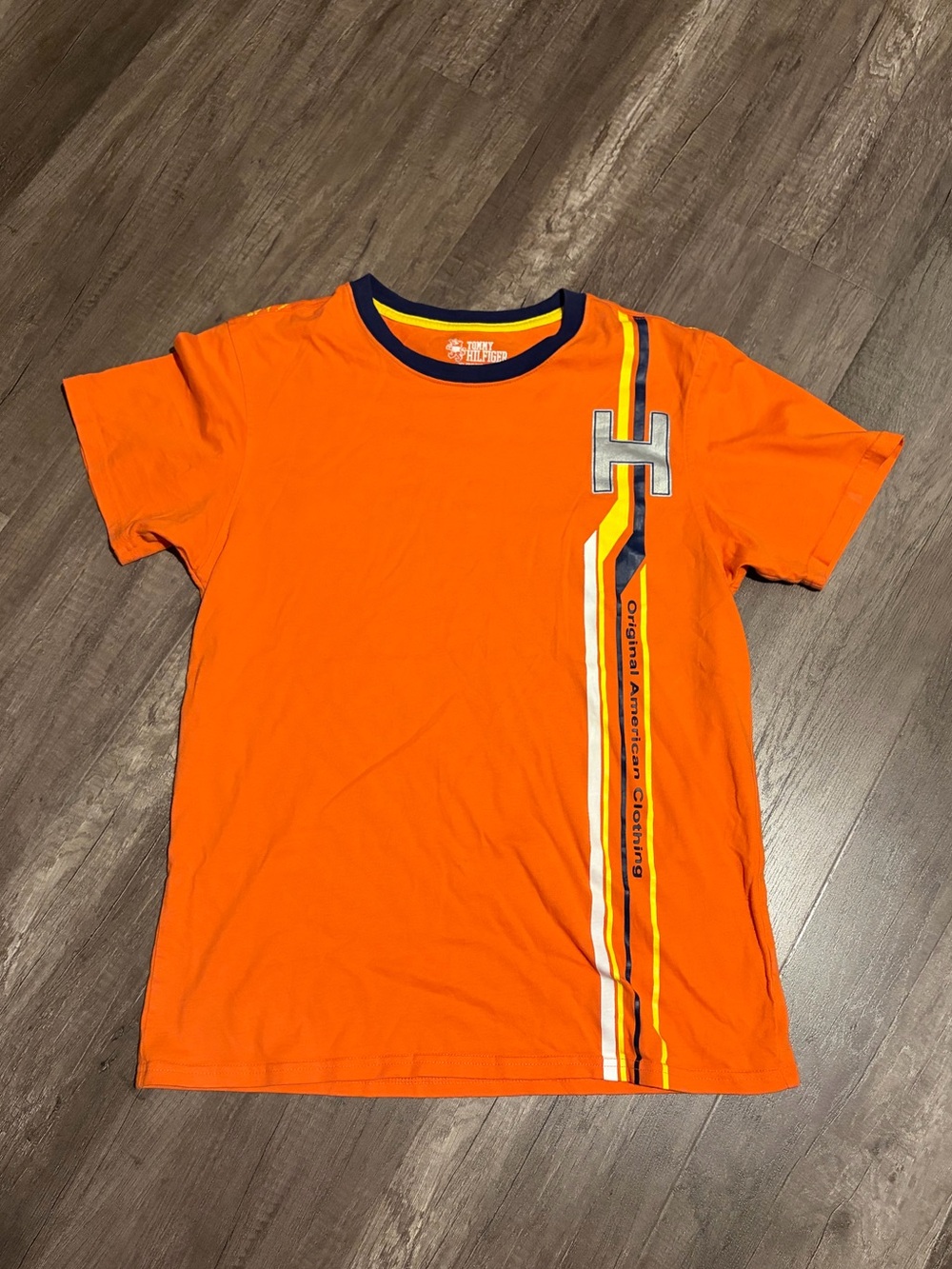 Tommy Hilfiger orange racing-style graphic t-shirt (TAGGED YOUTH XL)